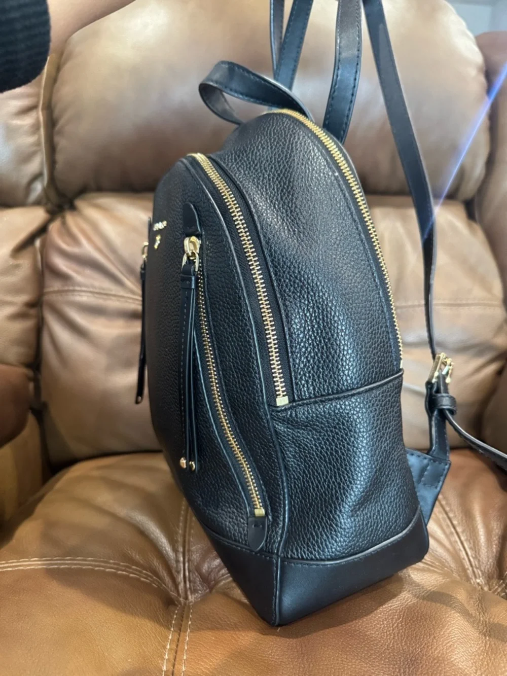 Michael Kors Black Pebbled Leather Mini Backpack with Gold Accents - Picture 3 of 7